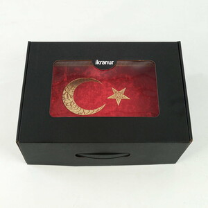  Türk Bayraklı Kuran-ı Kerim Seti Kadife Kutulu (20x27cm)