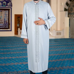  Sırad Slimfit İmam Cübbesi - Boyu 180 cm den Uzunlar İçin Dar Uzun Lüks Kumaş - Gri