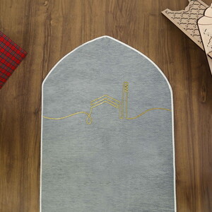  İsme Özel El Kuba Lüks Astarlı Biyeli Seccade-Gri (66X125cm) 565 gr