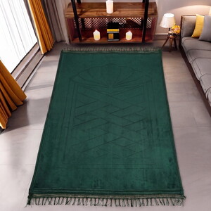  İsminizi Seccadeye Yazıyoruz Soft Yumuşak Kadife Peluş Seccade Yeşil 80 x 120 cm - 1100 gr
