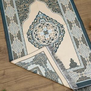  Hediyelik Tafta Seccade Mavi-Gold 68x110 cm - 200 gr