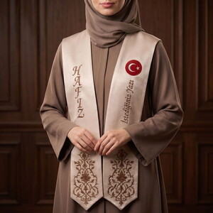  Türk Bayraklı-İsme Özel Açık Kahve Nakışlı Atkı-Vizon