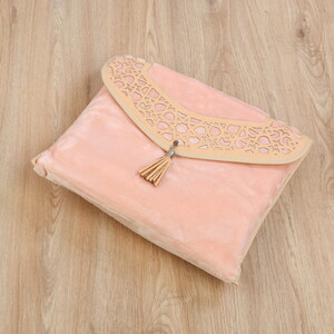  Lüks Çantalı Kaymaz Deri Tabanlı Soft Yumuşak Peluş Seccade Pembe (Seccade 72*228 cm, Çanta 39*44 cm)