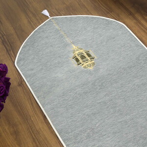  İsme Özel Mahya Desenli Lüks Astarlı Biyeli Şönil Seccade-Gri (66X125cm) 565 gr
