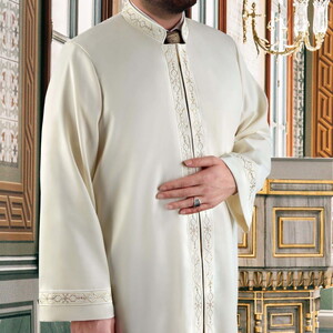  Alim Çift Bordur İmam Cübbesi Krem Renk