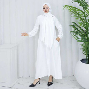  Bayan Şallı Namaz Elbisesi Beyaz