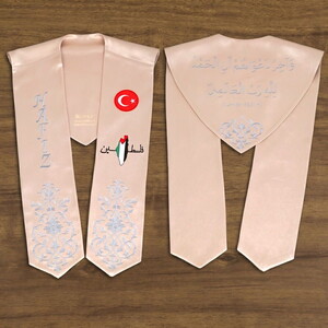  Hafızlık İcazet Atkısı Türk Filistin Logo İşlemeli Gümüş Nakışlı Atkı-Vizon