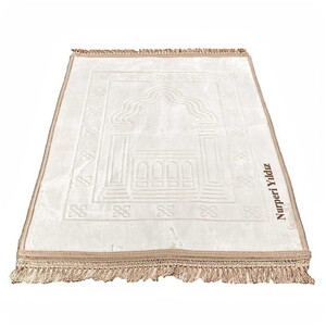  isme Özel Lüks Kadife Peluş Seccade-Krem-70 x 110 cm - 750 gr
