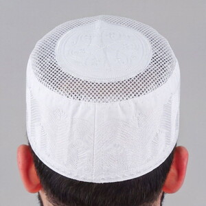  Yazlık Fileli Mevlidhan Namaz Takkesi Topbaş Hafız Nakış İşlemeli-Beyaz