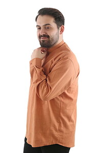  Hac ve Umre İçin Gömlek Nakışlı Uzun Kollu Tarçın Renk Hakim Yaka %100 Pamuk Sinvar
