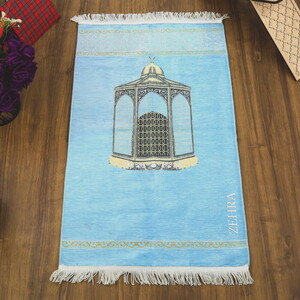  İsme Özel Makam-ı İbrahim Lüks Şönil Seccade Bebek Mavisi (70x126cm) 240 gr