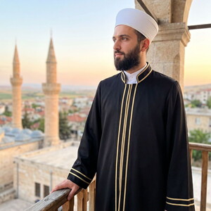  Lüks Kadim İmam Cübbesi Düz Çizgi Siyah