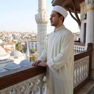  Alim İmam Cübbesi Tek Bordürlü Krem