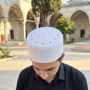  Lüks Keçeli Kumaş Takke Krem