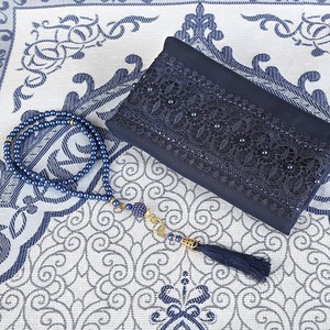  Hediyelik Seccade, Şal, İnci Tesbih, Asetat Kutulu (26×23 cm 450 gr) Set-Lacivert