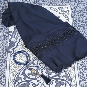  Hediyelik Seccade, Şal, İnci Tesbih, Asetat Kutulu (26×23 cm 450 gr) Set-Lacivert