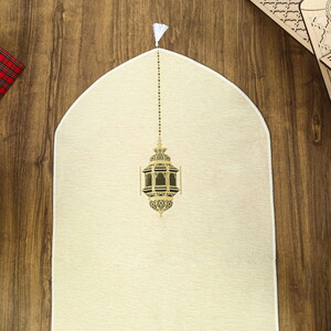  İsme Özel Mahya Lüks Astarlı Biyeli Şönil Seccade-Krem (66X125cm) 565 gr